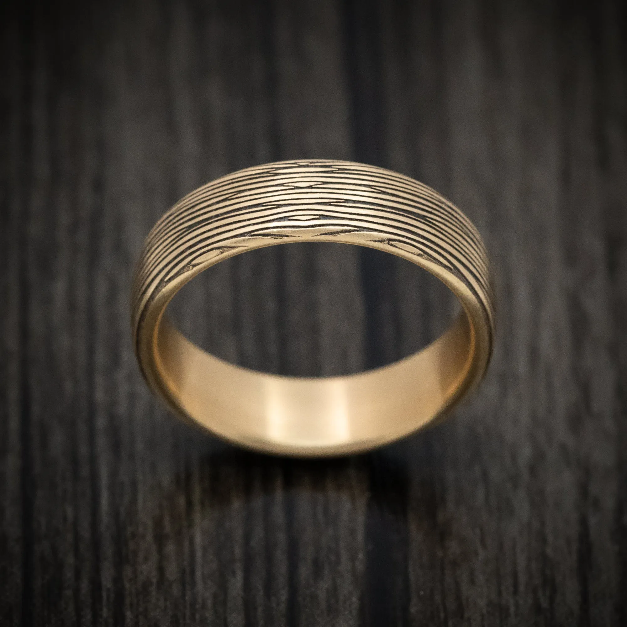 14K Yellow Gold Tree Bark Design Wedding Men's Band