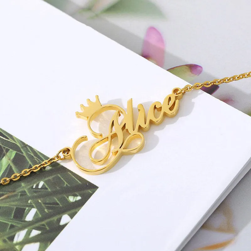 18k Gold Plated Custom Name Necklace With Crown-Christmas Gifts For Women