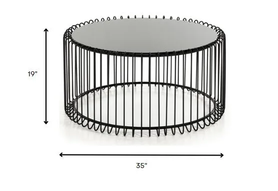 19' Black Metal and Glass Round Coffee Table By Homeroots