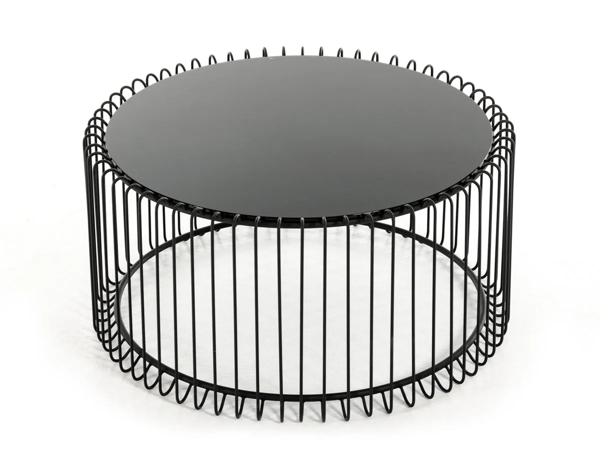 19' Black Metal and Glass Round Coffee Table By Homeroots