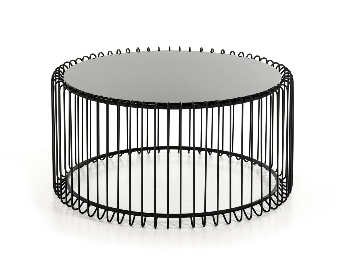 19' Black Metal and Glass Round Coffee Table By Homeroots