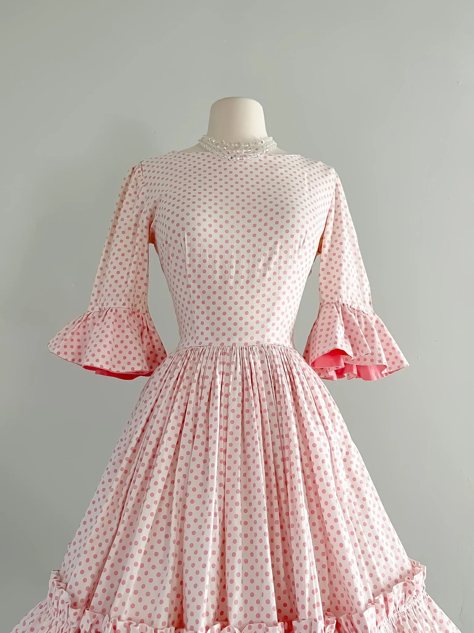 1950's Pink Polka Dot Cotton Sundress / Sz S