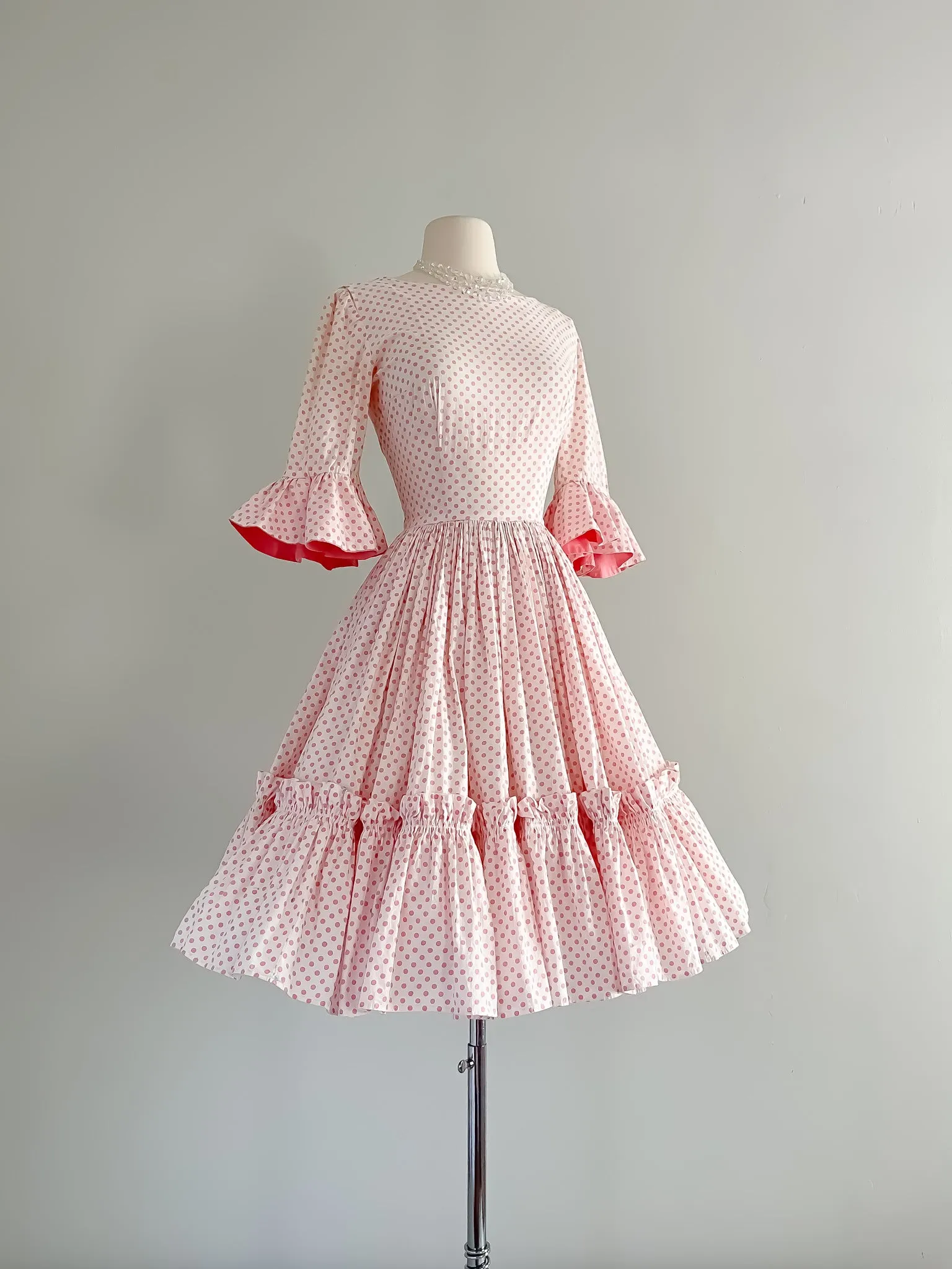 1950's Pink Polka Dot Cotton Sundress / Sz S