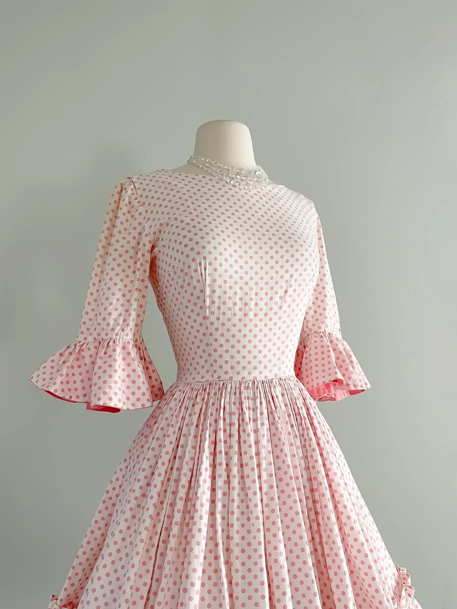 1950's Pink Polka Dot Cotton Sundress / Sz S