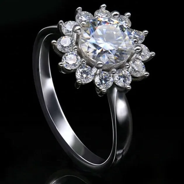 1ct 6.5mm White Moissanite Sun Flower Luxury Wedding Ring for Women