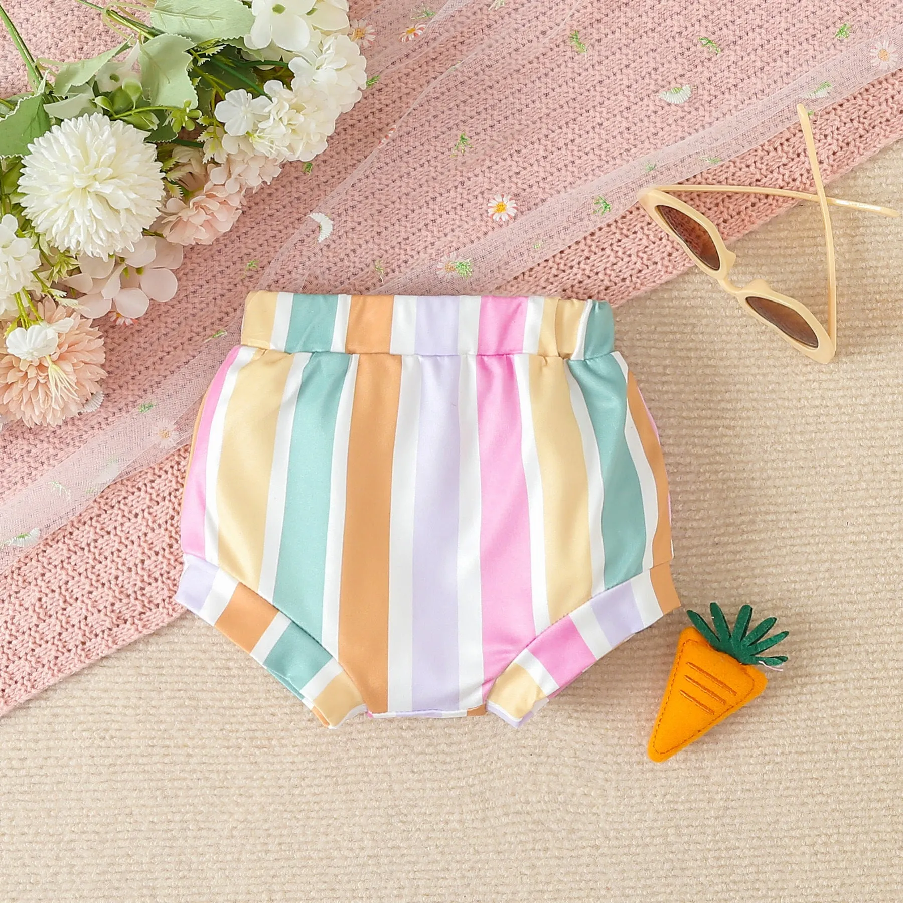 2 Pieces Set Baby Girls Easter Letters Rompers And Color-blocking Shorts Wholesale 24030166