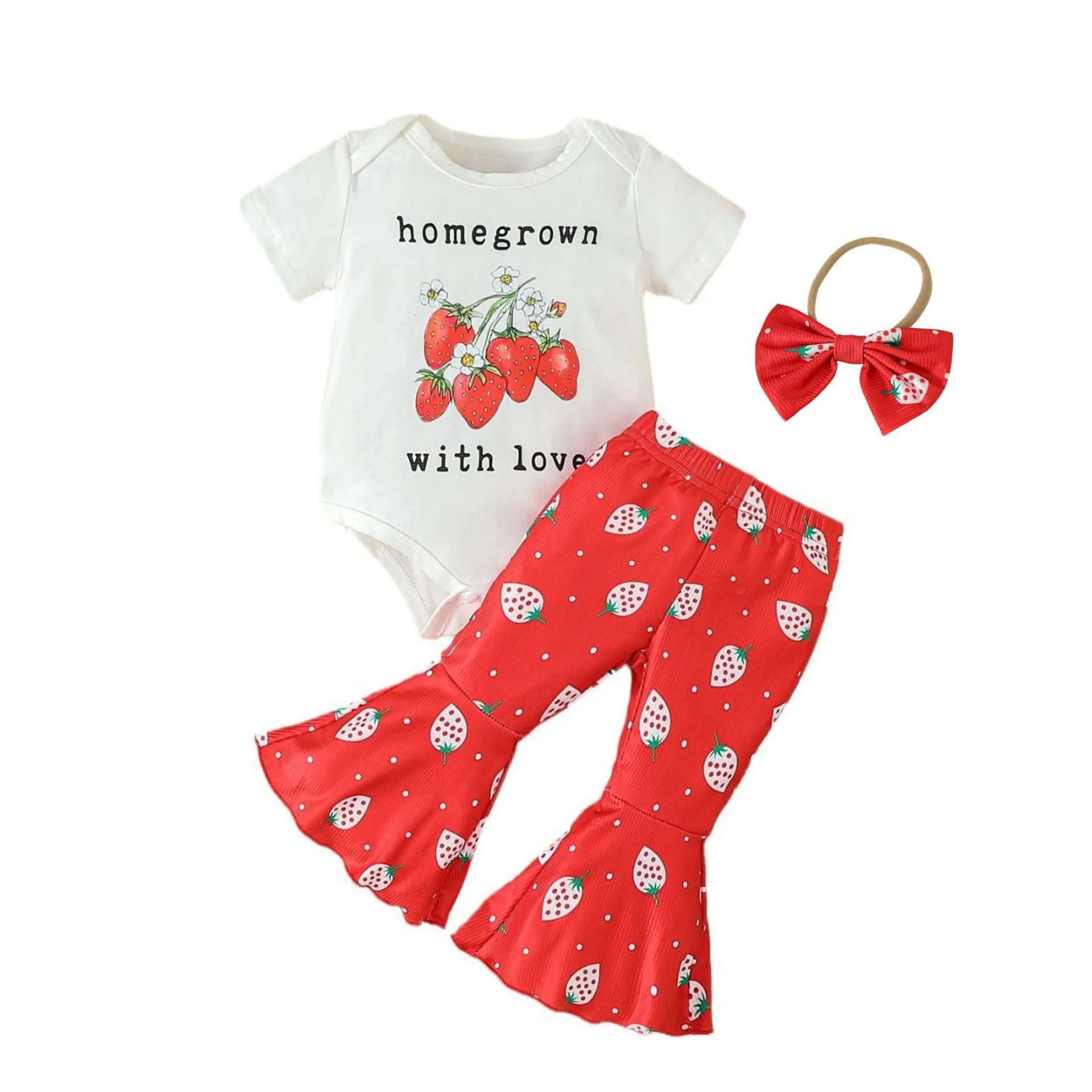 2 Pieces Set Baby Girls Letters Fruit Print Tops And Pants Wholesale 24030164