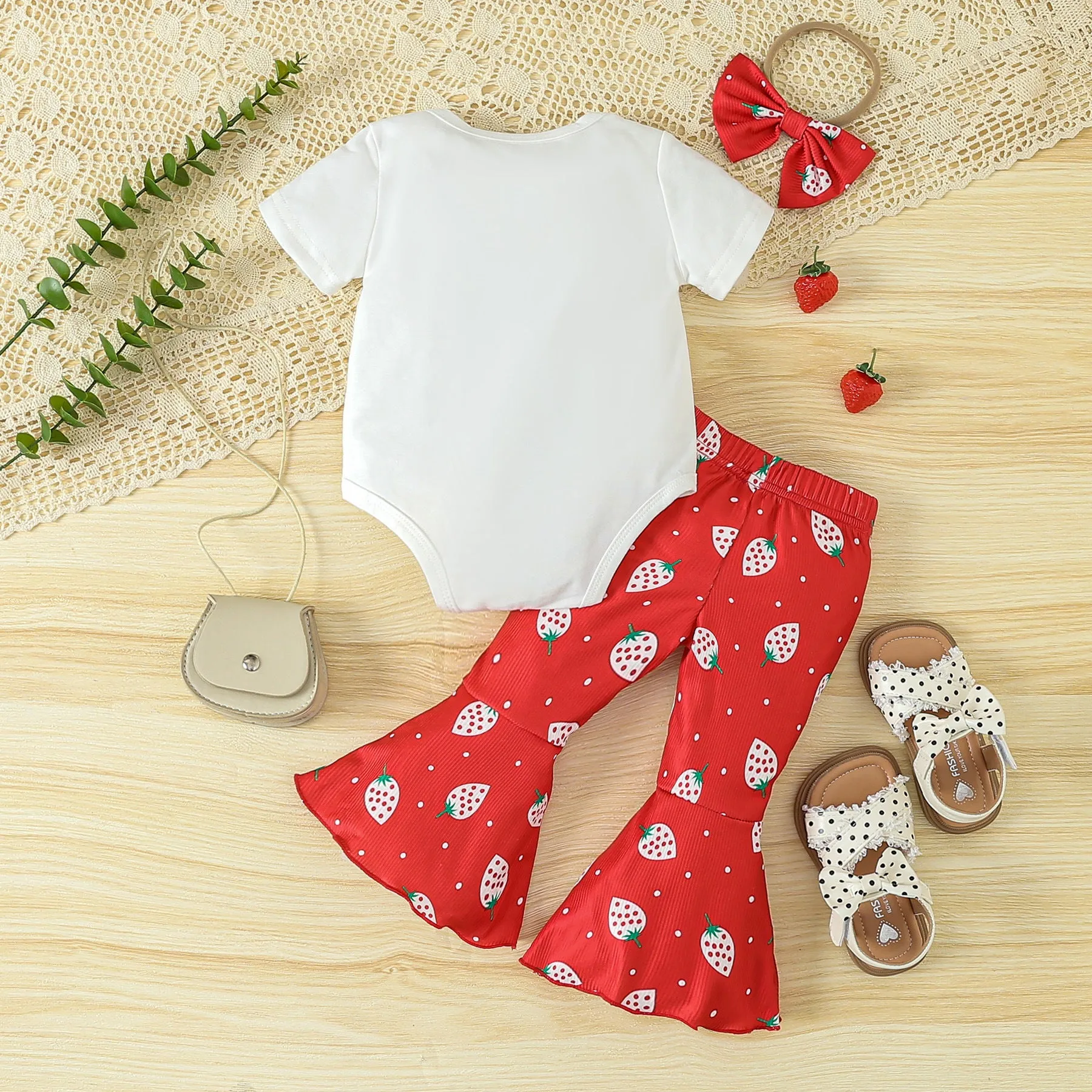 2 Pieces Set Baby Girls Letters Fruit Print Tops And Pants Wholesale 24030164