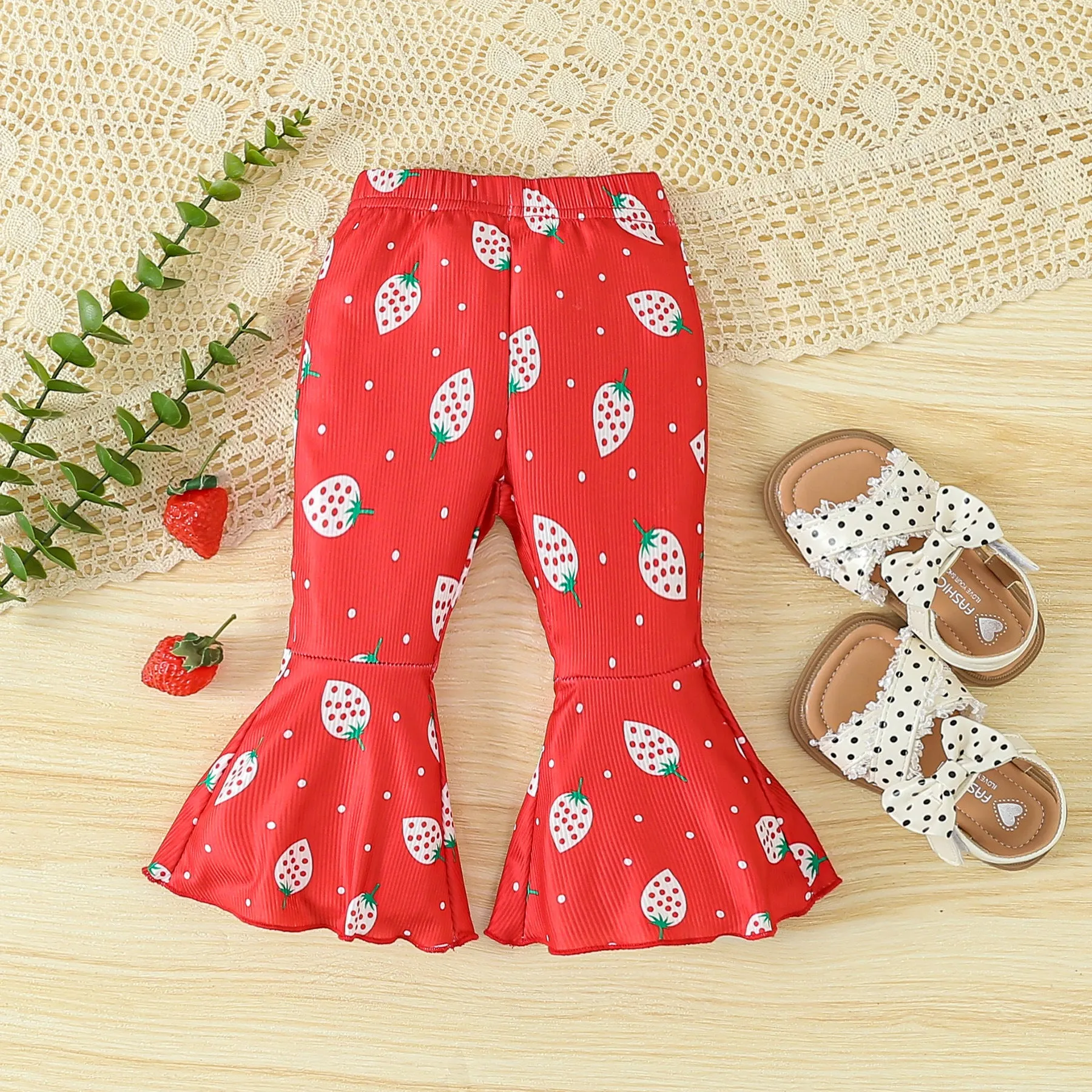 2 Pieces Set Baby Girls Letters Fruit Print Tops And Pants Wholesale 24030164