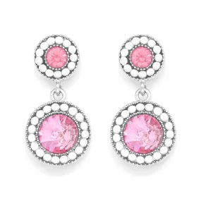 2-tier circular drop earrings with pink