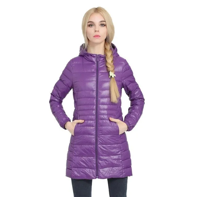 2018 New Casual Brand Lady Winter Warm Coat Women Ultralight White Duck Down Jacket Female Long Down Parka High Filling Power