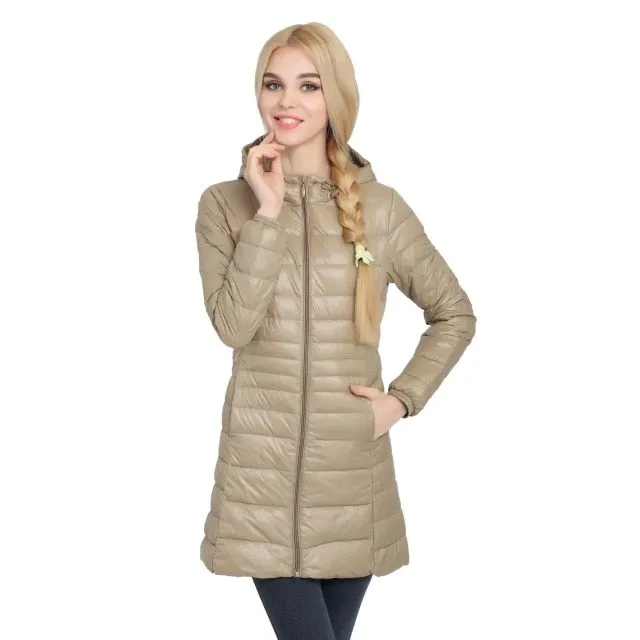 2018 New Casual Brand Lady Winter Warm Coat Women Ultralight White Duck Down Jacket Female Long Down Parka High Filling Power