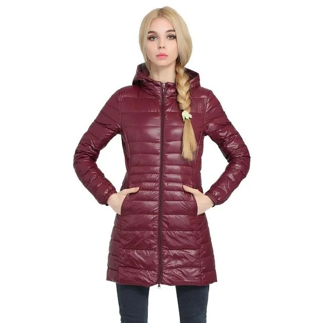 2018 New Casual Brand Lady Winter Warm Coat Women Ultralight White Duck Down Jacket Female Long Down Parka High Filling Power