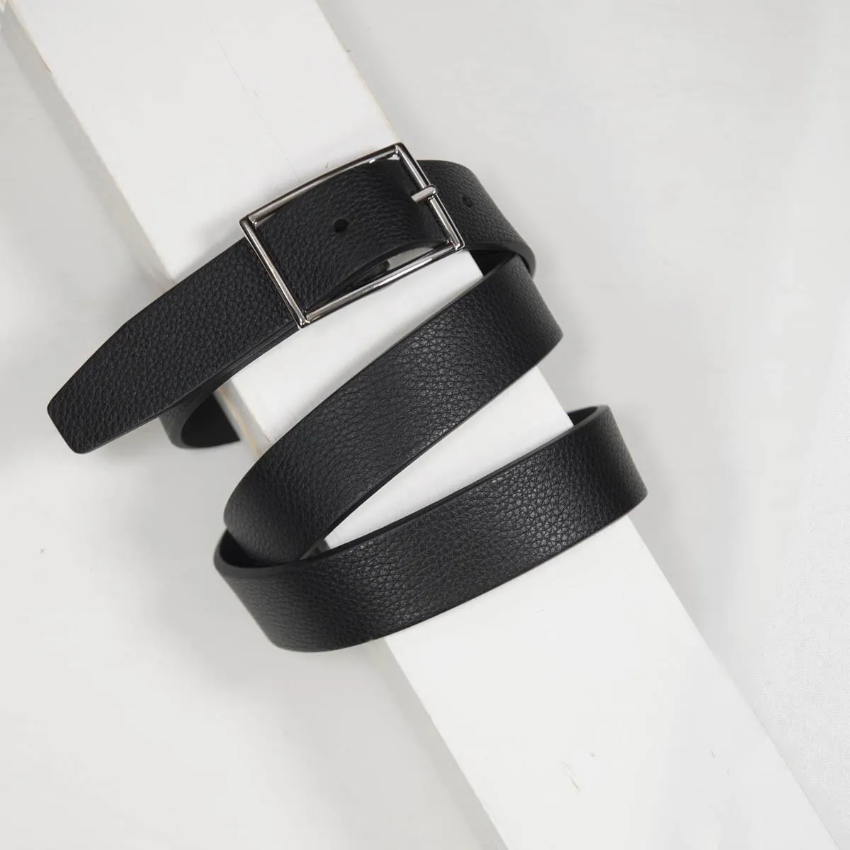 3.5cm Grained Leather Belt (Black)