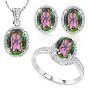 7 2/5 CARAT GREEN MYSTIC GEMSTONE & DIAMOND 925 STERLING SILVER JEWELRY SET