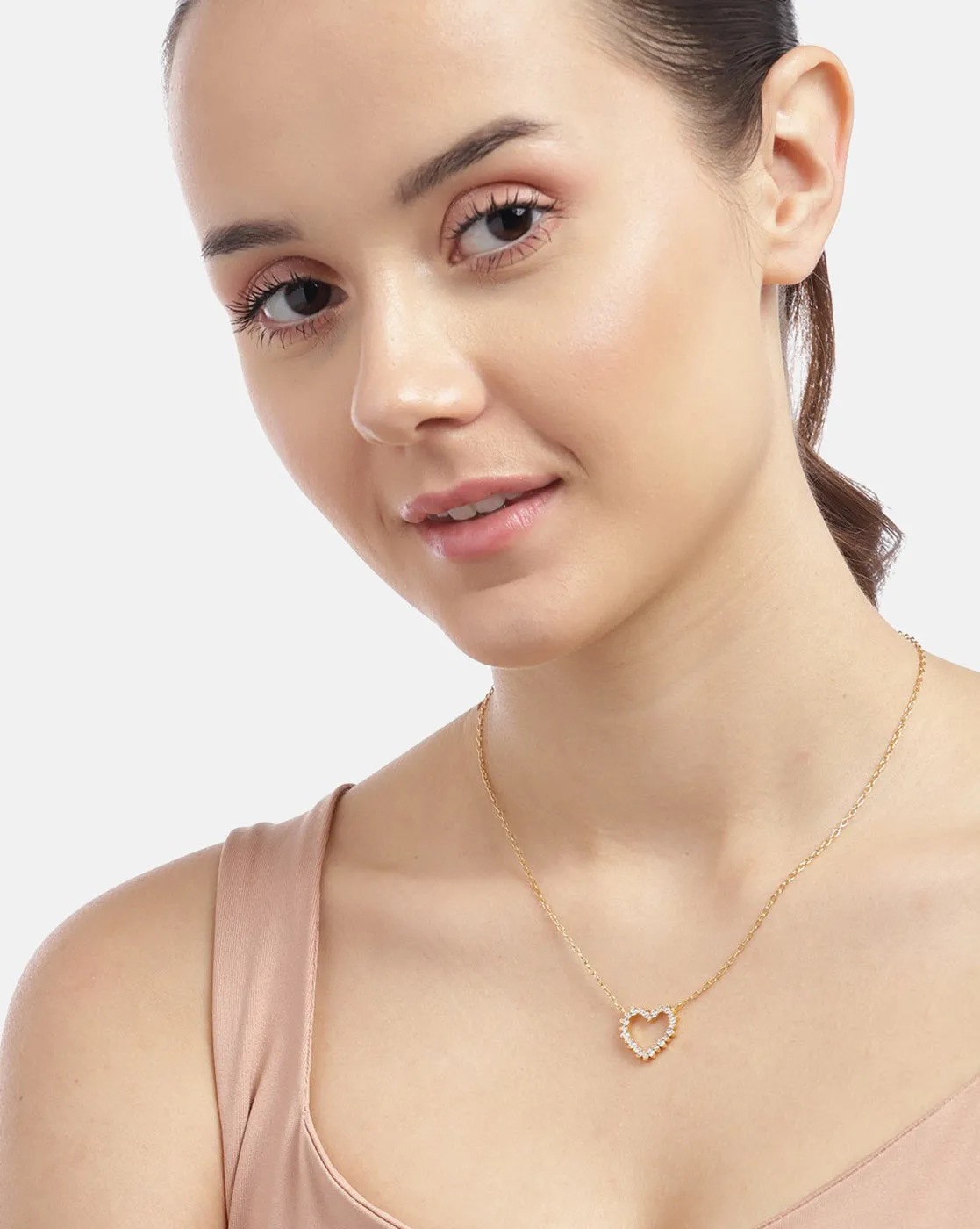 925 Sterling Silver 18kt Gold Plated with CZ Heart Necklace for women