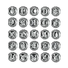 925 Sterling Silver Vintage Alphabet Letter Beads Fit Charms Bracelet