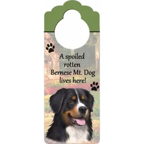 A Spoiled Bernese Mountain Dog Lives Here Hanging Doorknob Sign