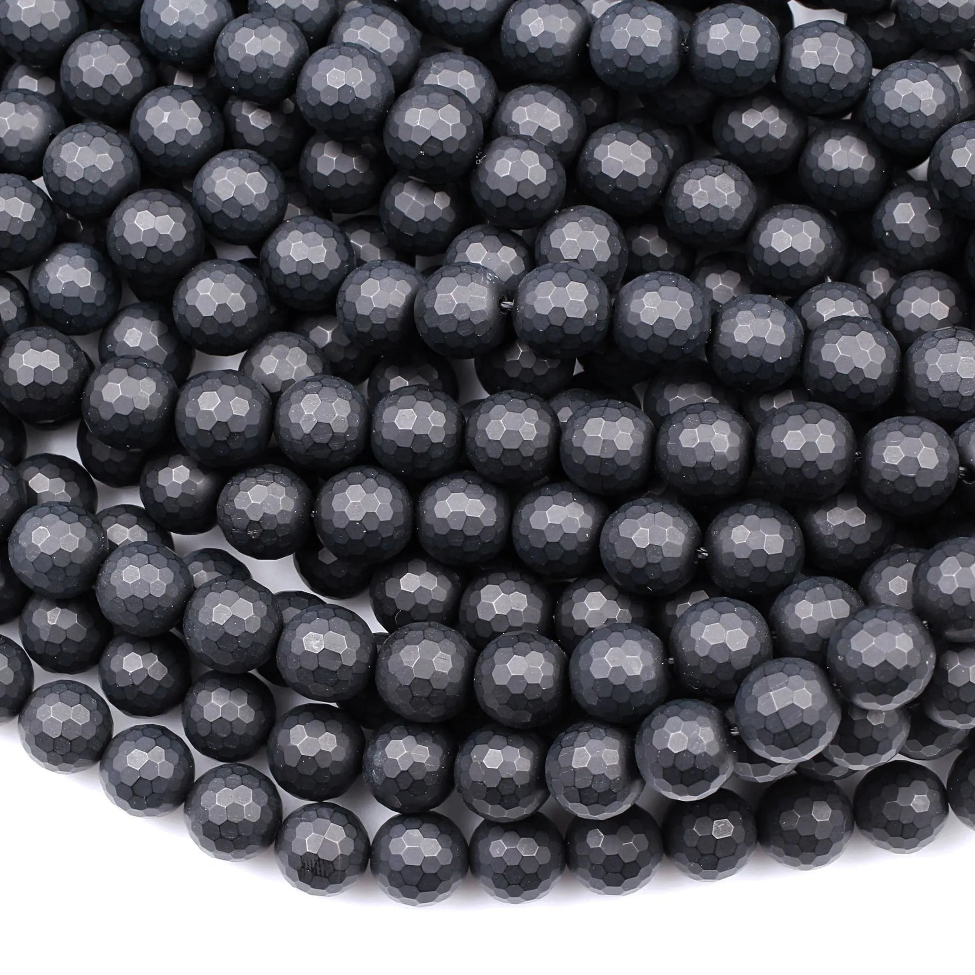 AAA Grade Natural Black Onyx Matte Faceted 4mm 6mm 8mm 10mm 12mm 14mm 16mm Round Beads 15.5" Strand