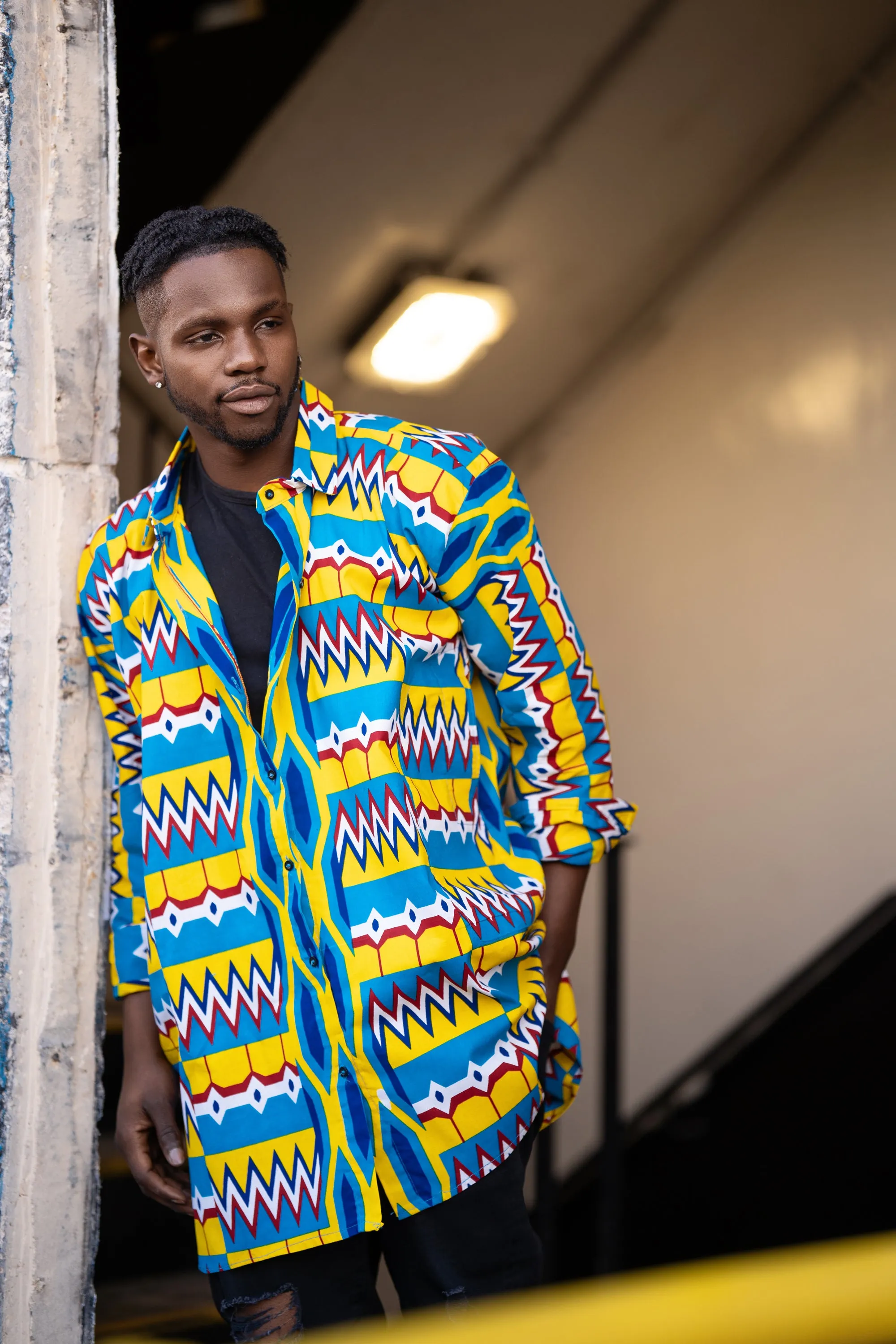 African Shirt In Amazing Blue Kente