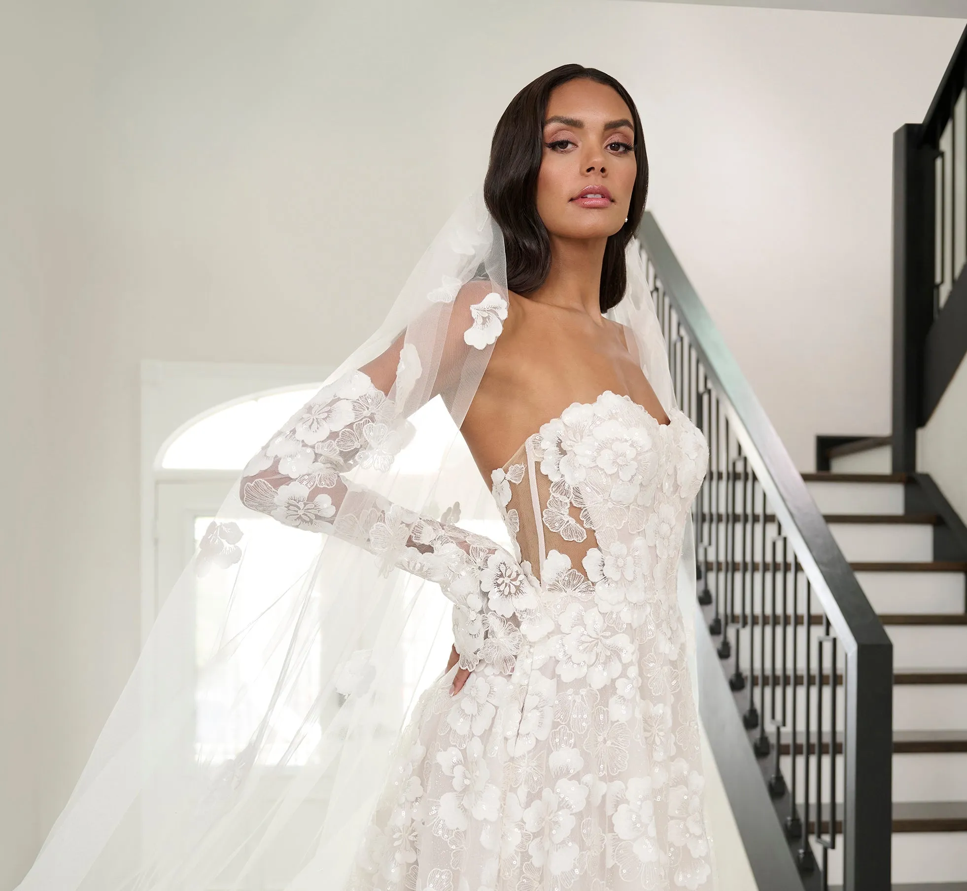 All Over Lace A-Line Gown In Ivory French Lilac Nude