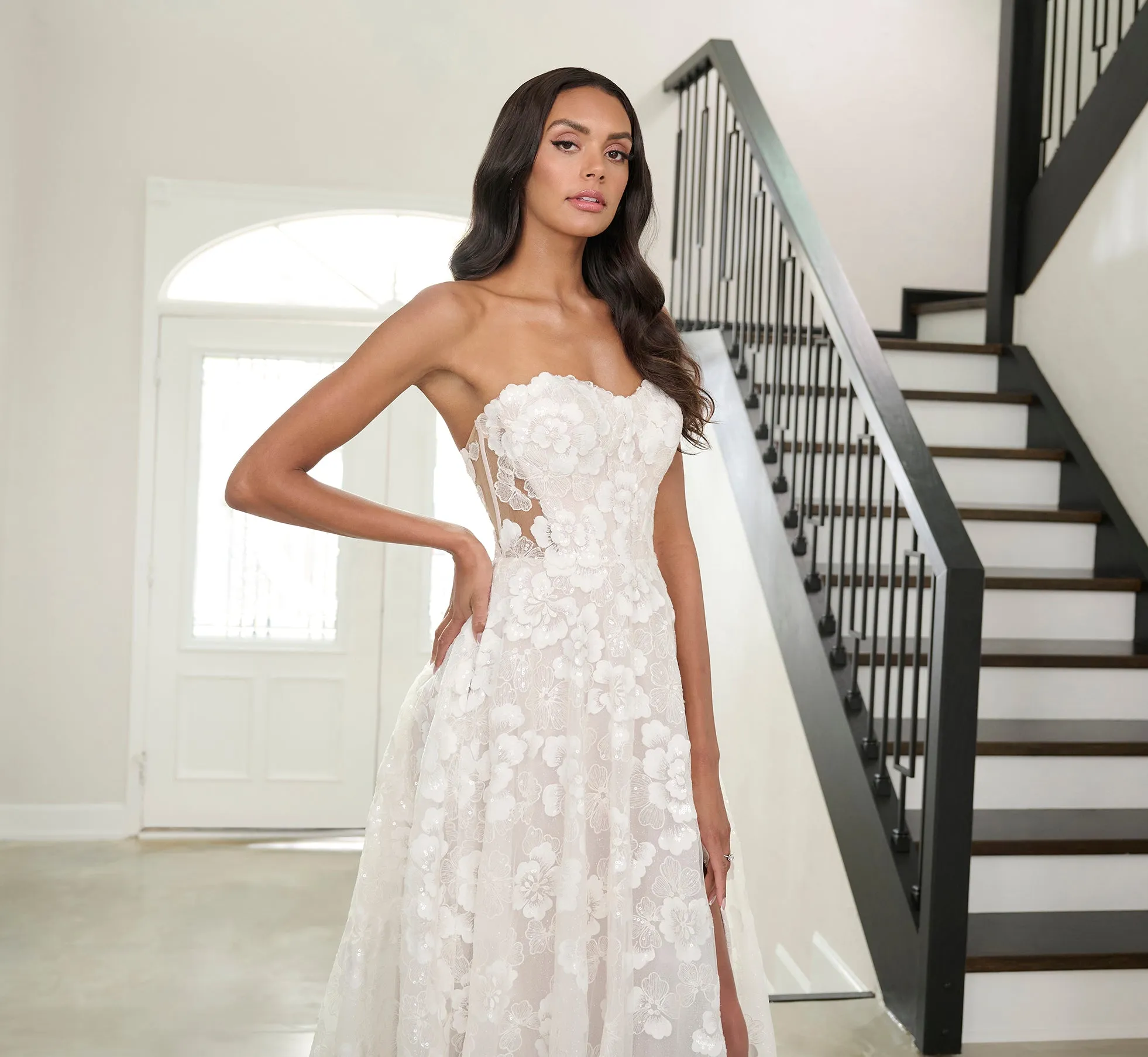 All Over Lace A-Line Gown In Ivory French Lilac Nude