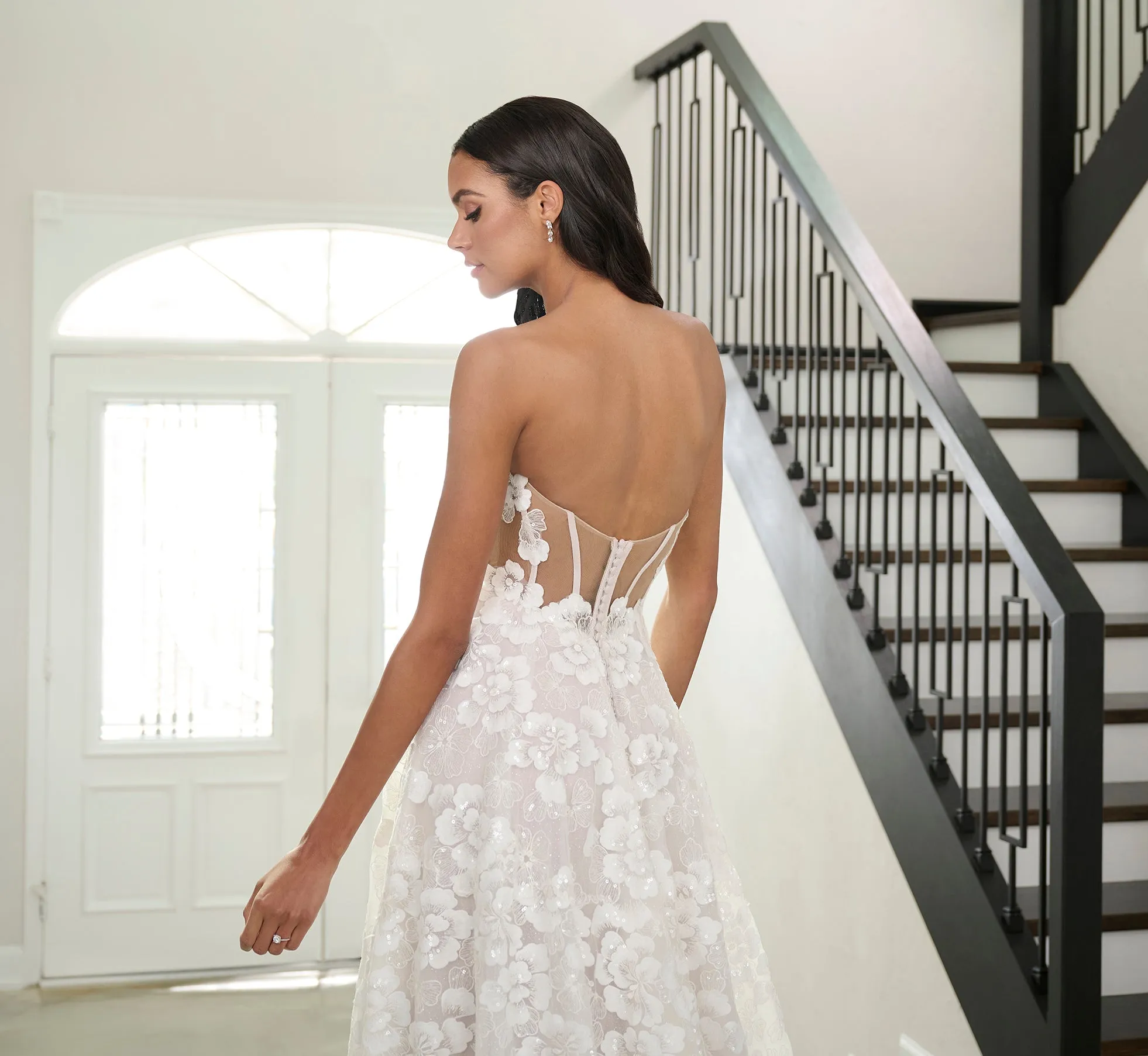 All Over Lace A-Line Gown In Ivory French Lilac Nude