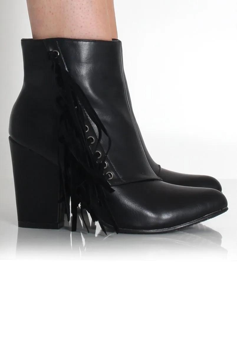 Amia Black PU Side Tassel Boots