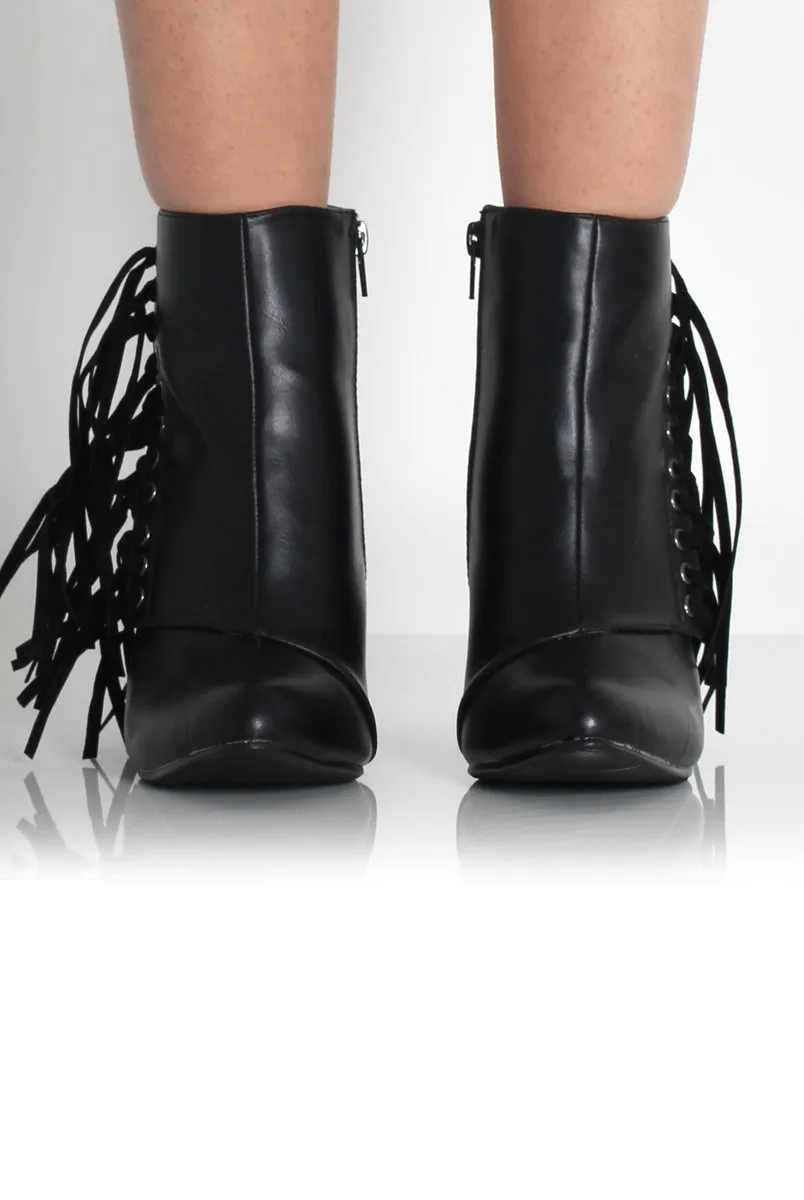 Amia Black PU Side Tassel Boots