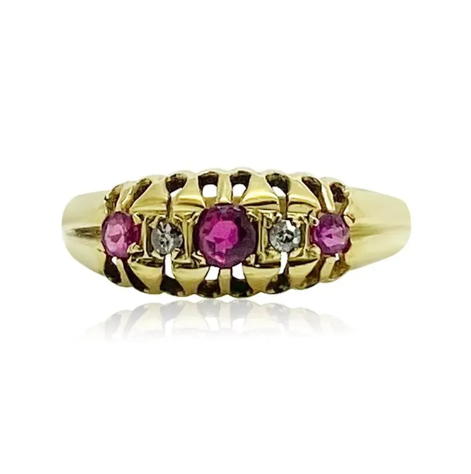 Antique 1917 Ruby Diamond 18ct Gold Ring