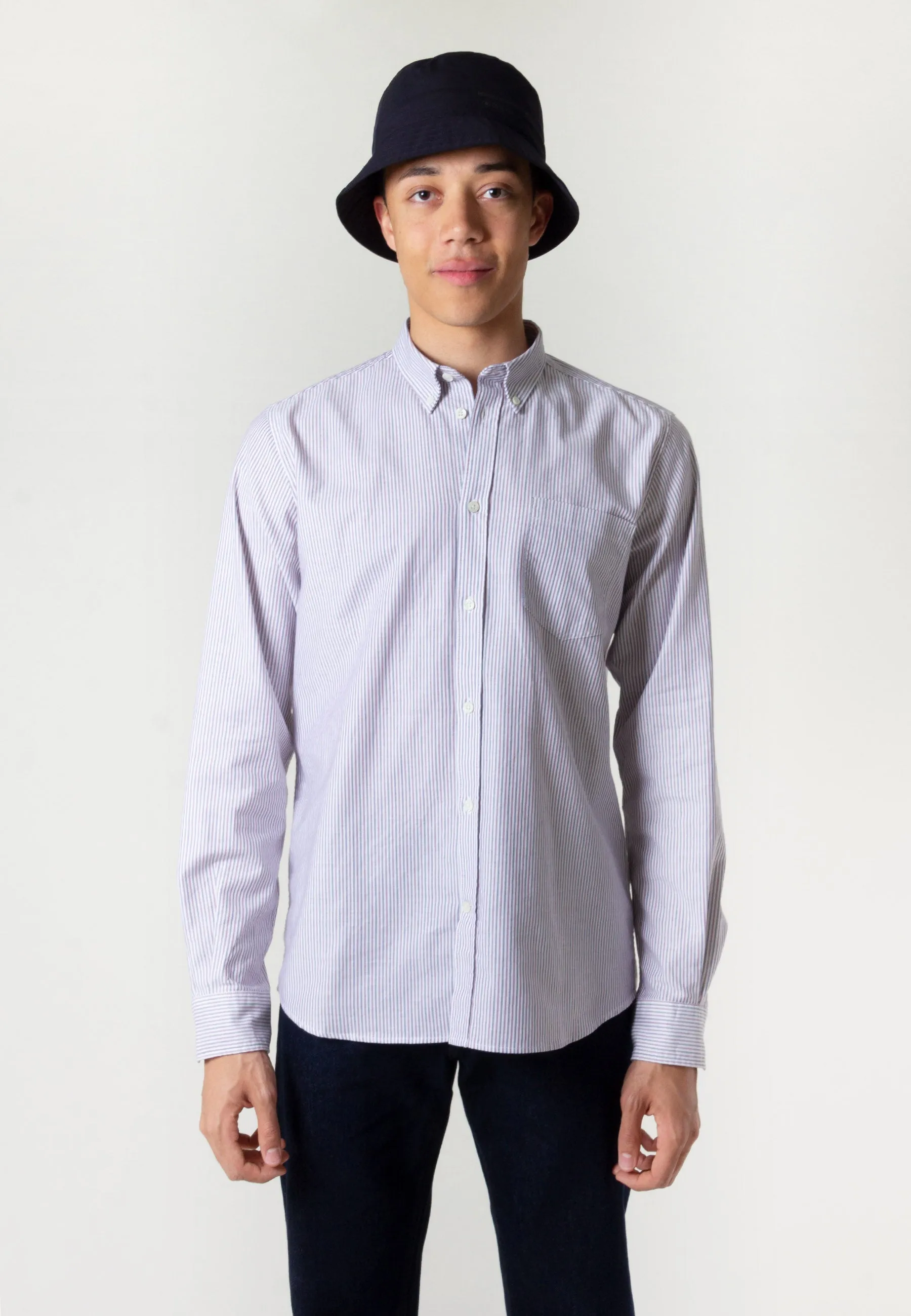 Anton Oxford Shirt - eggplant/dark navy stripe