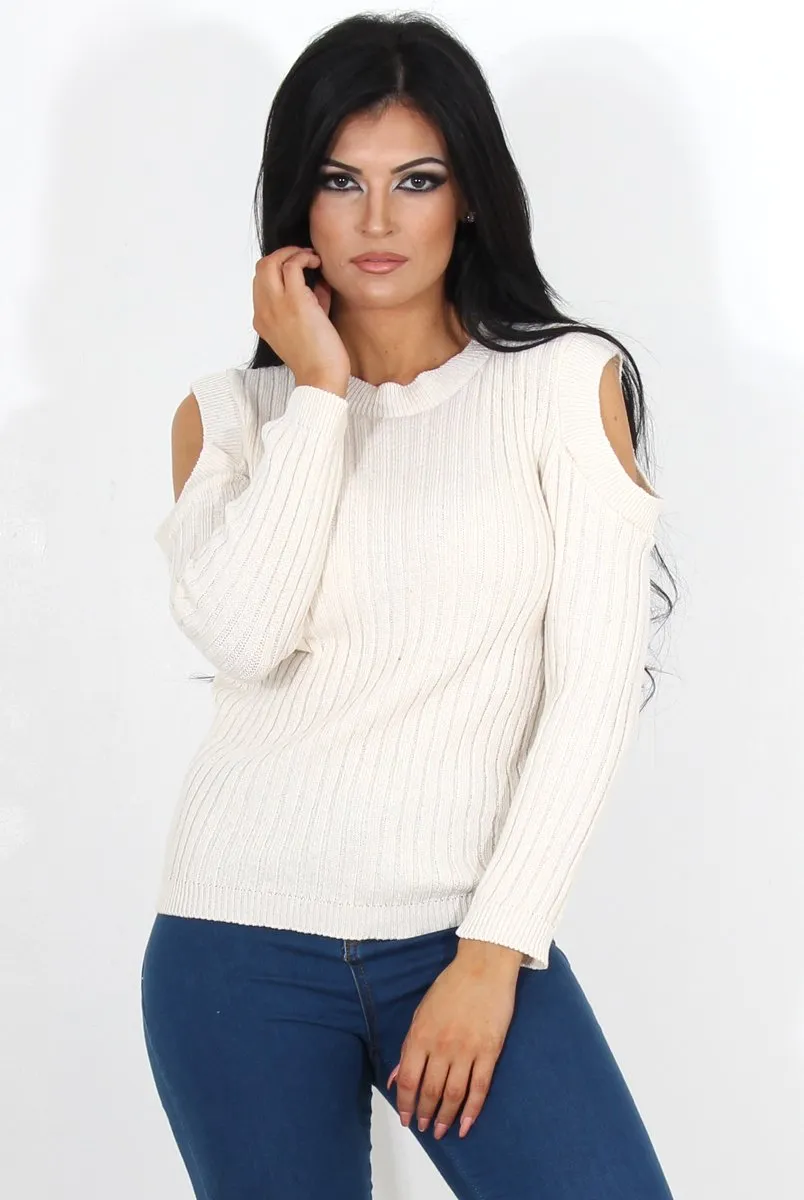 Auden Beige Cold Shoulder Top