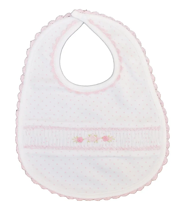 Baby Girl's Pink Dots Hand Smocked Bib