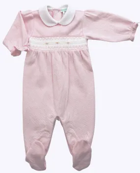 Baby Girl's Pink Jacquard Smocked Footie