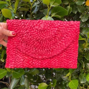 Bag027 Jute Rata Clutch Red