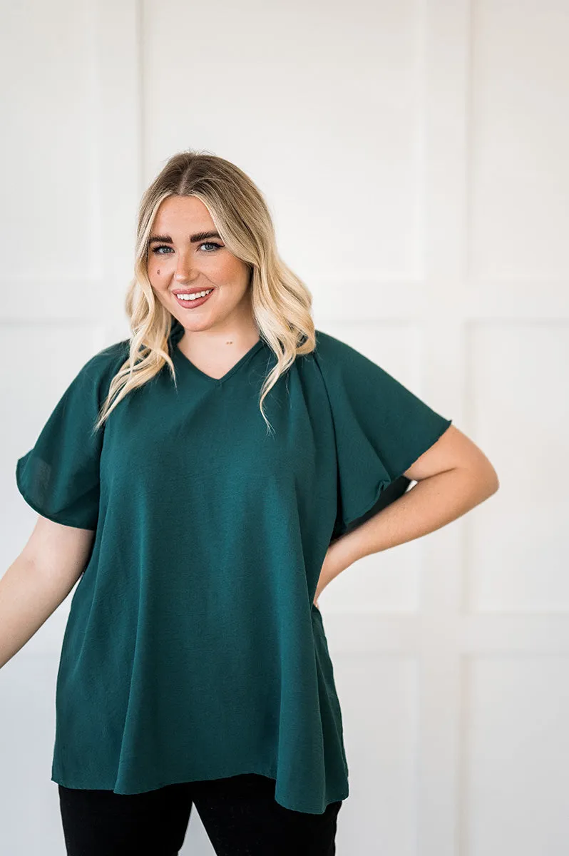 Bailey Ruffle Top in Hunter Green - Size Small Left