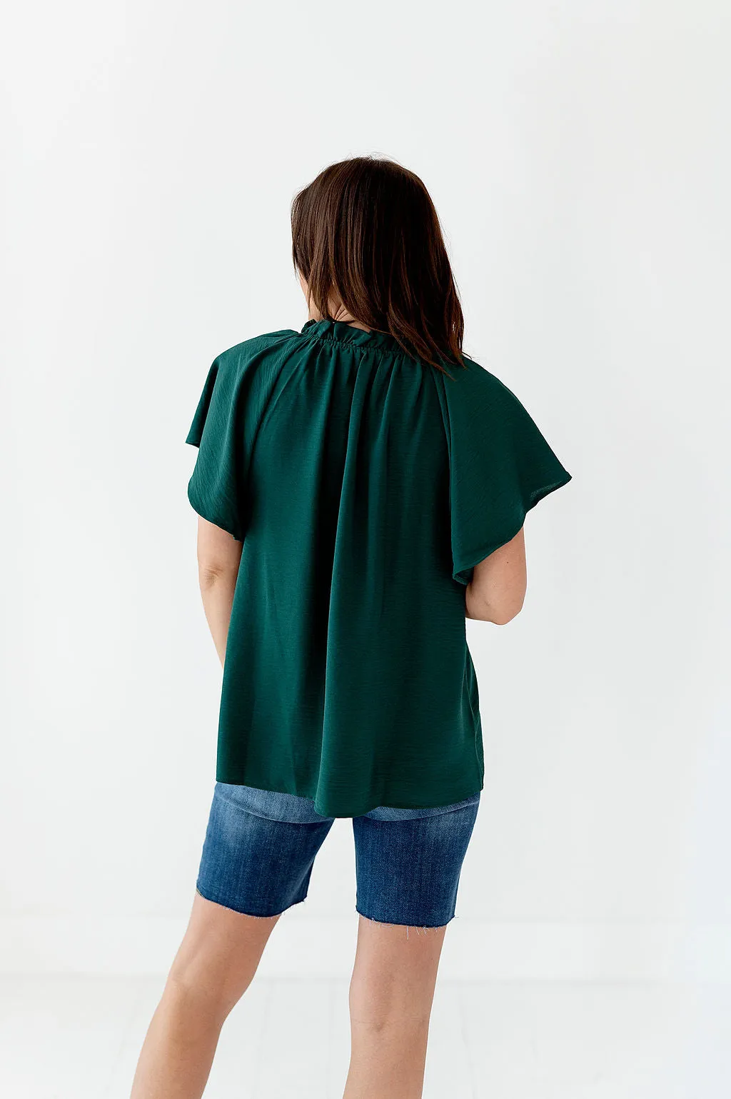 Bailey Ruffle Top in Hunter Green - Size Small Left