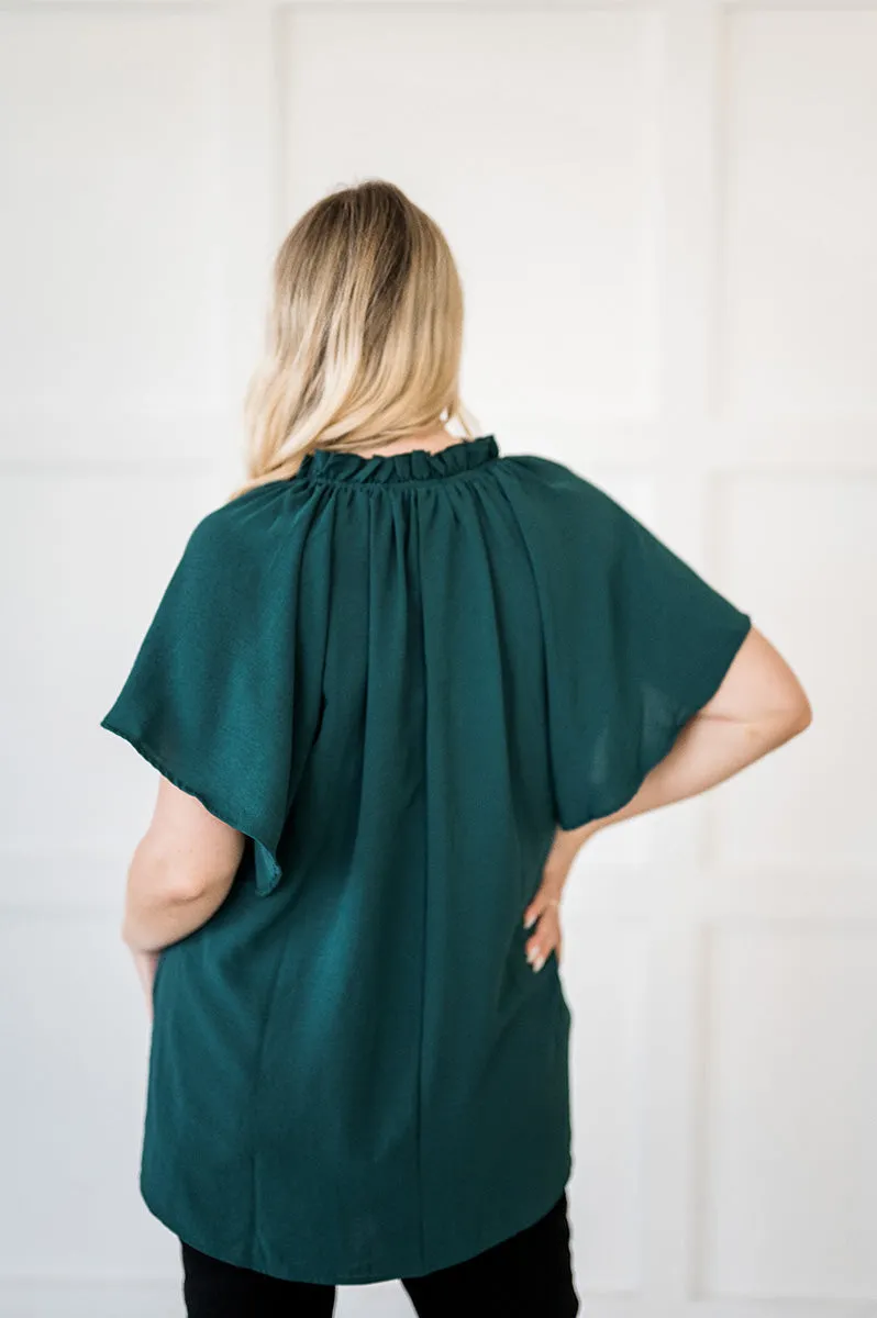 Bailey Ruffle Top in Hunter Green - Size Small Left