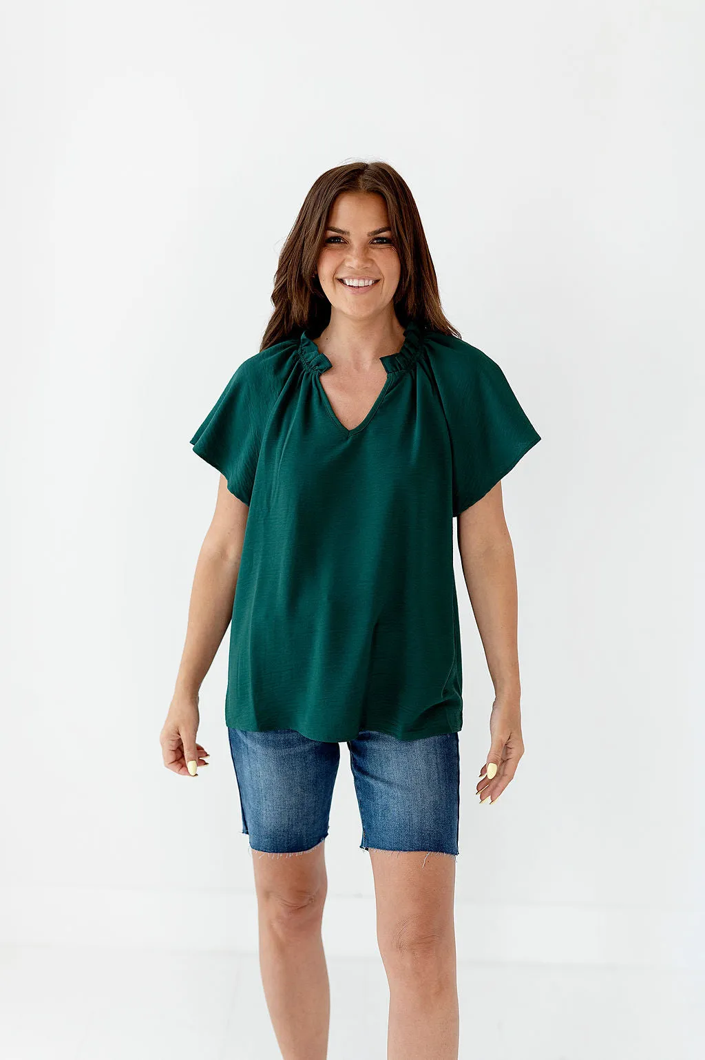 Bailey Ruffle Top in Hunter Green - Size Small Left