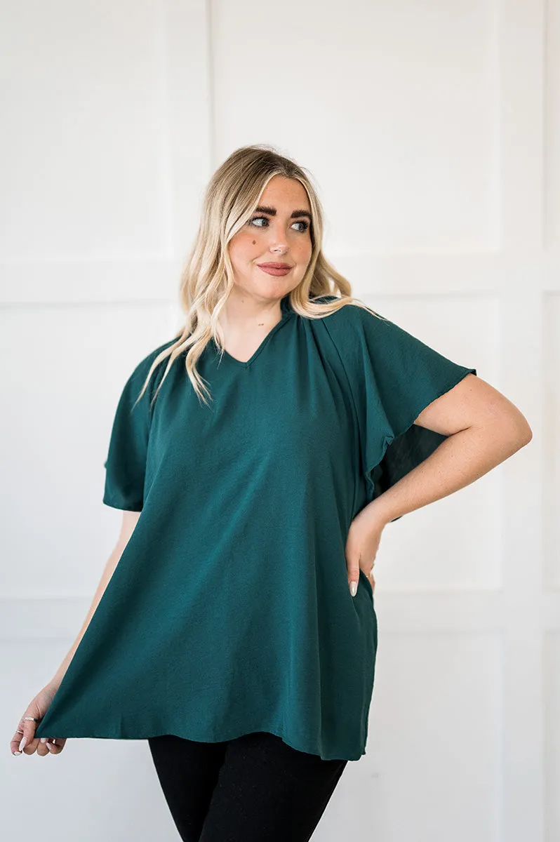 Bailey Ruffle Top in Hunter Green - Size Small Left