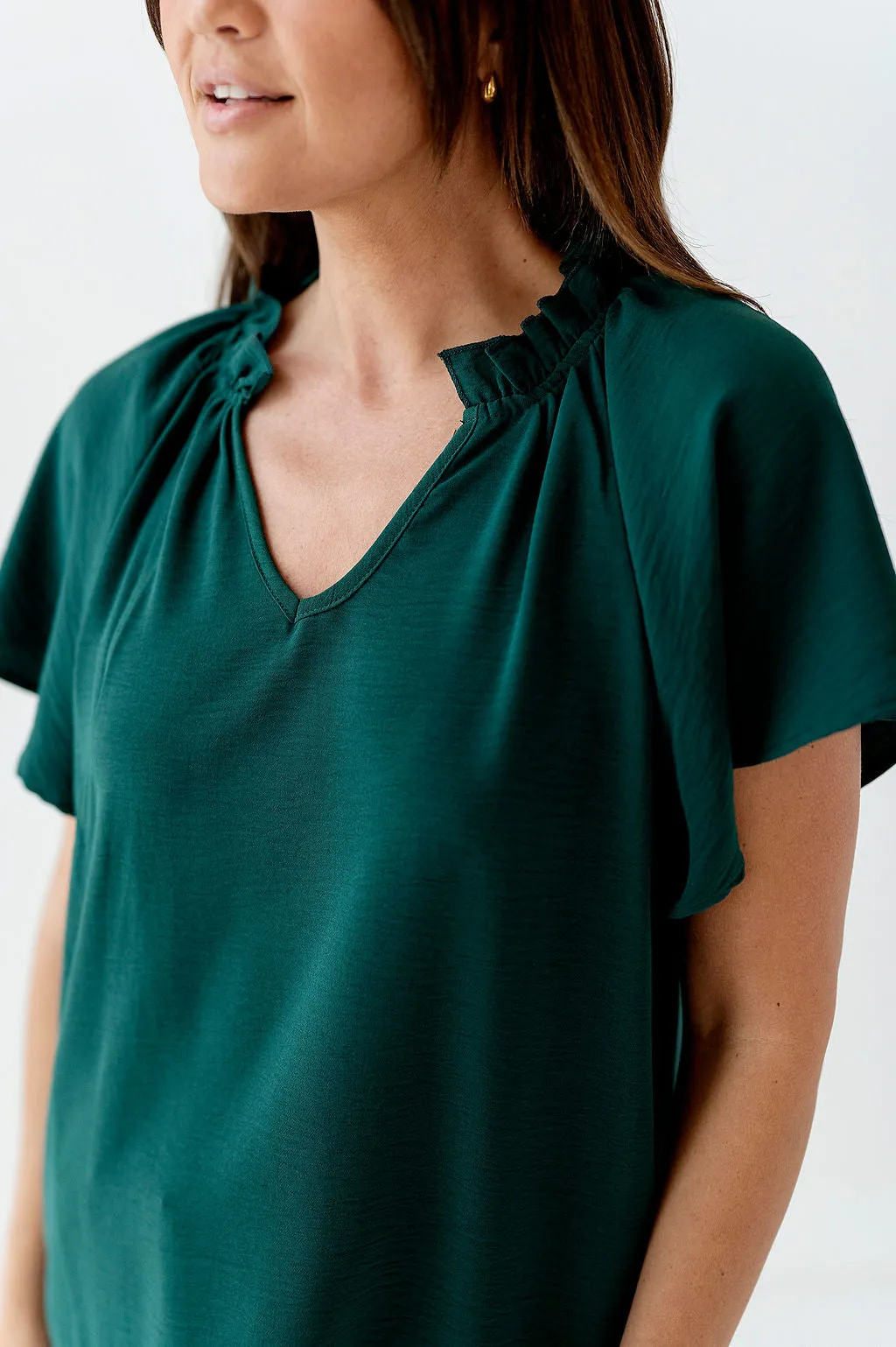 Bailey Ruffle Top in Hunter Green - Size Small Left