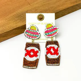 Beaded Gold Beer Can Earrings with Sombrero Studs