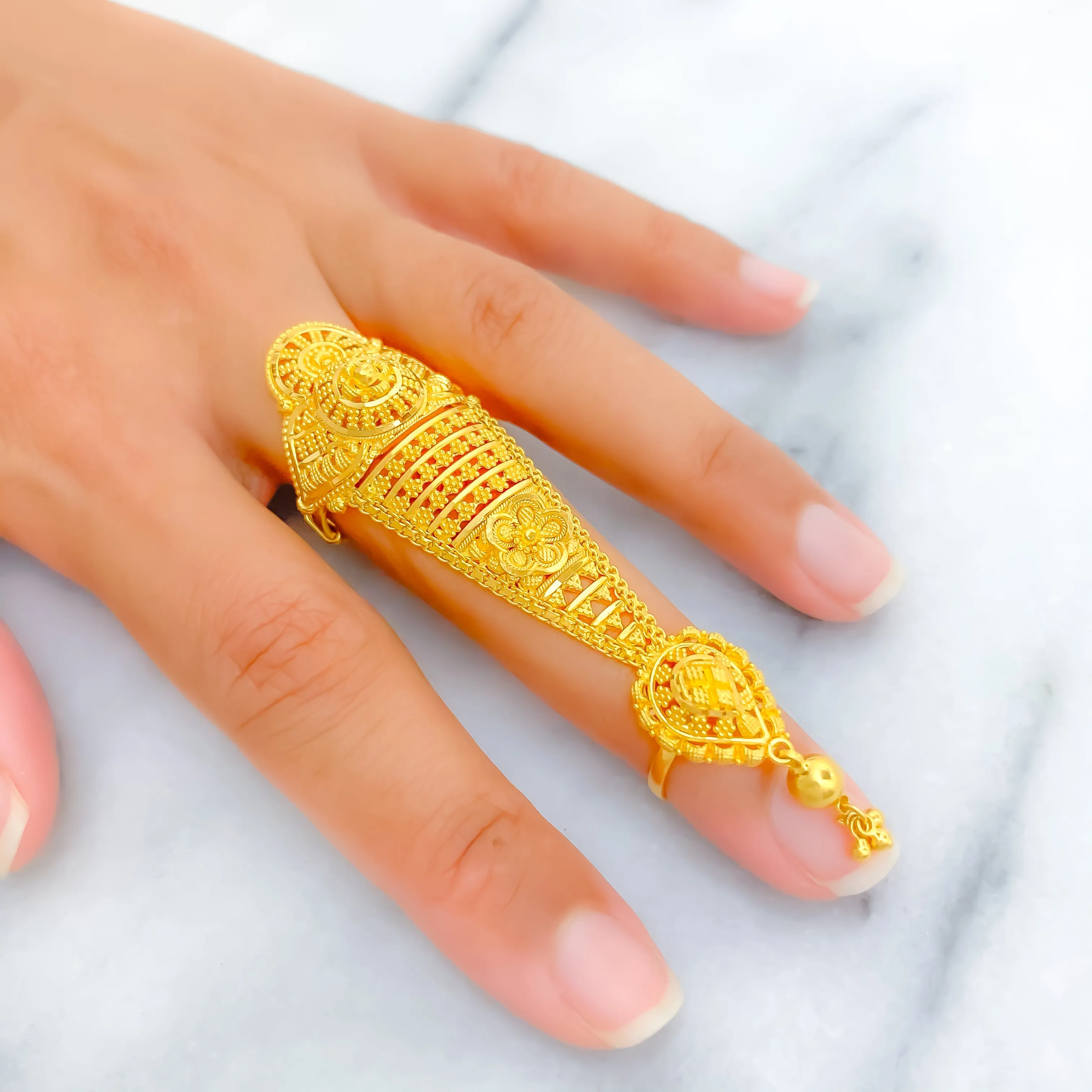 Beautiful Tasseled Drop 22k Overall Gold Finger Ring