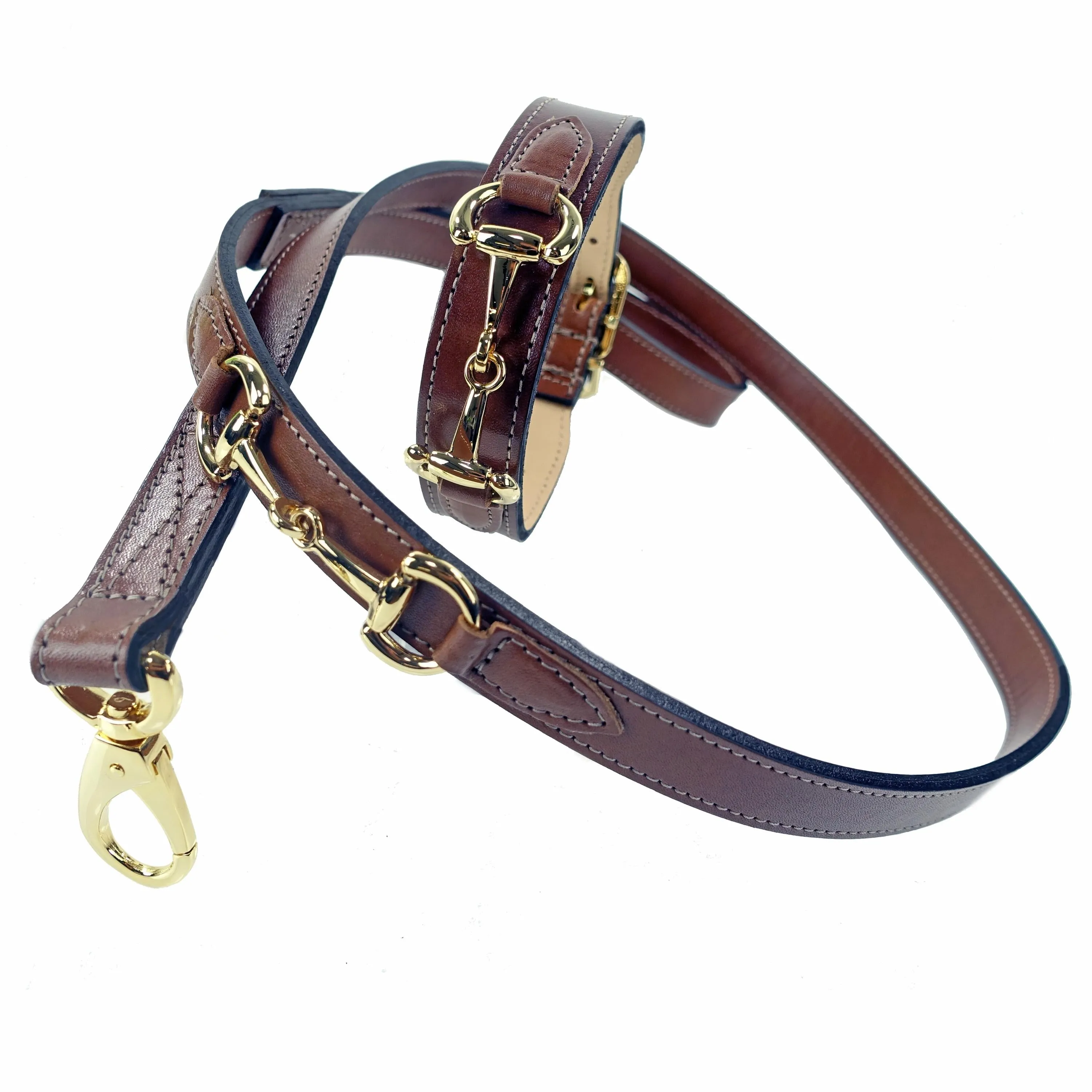 Belmont Dog Collar in Rich Brown & Gold