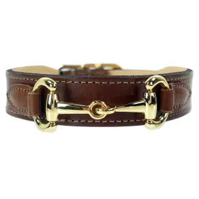 Belmont Dog Collar in Rich Brown & Gold