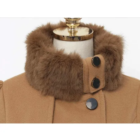 BELTED DOUBLE BREASTED PEACOAT WITH TURN-DOWN FAUX FUR COLLAR