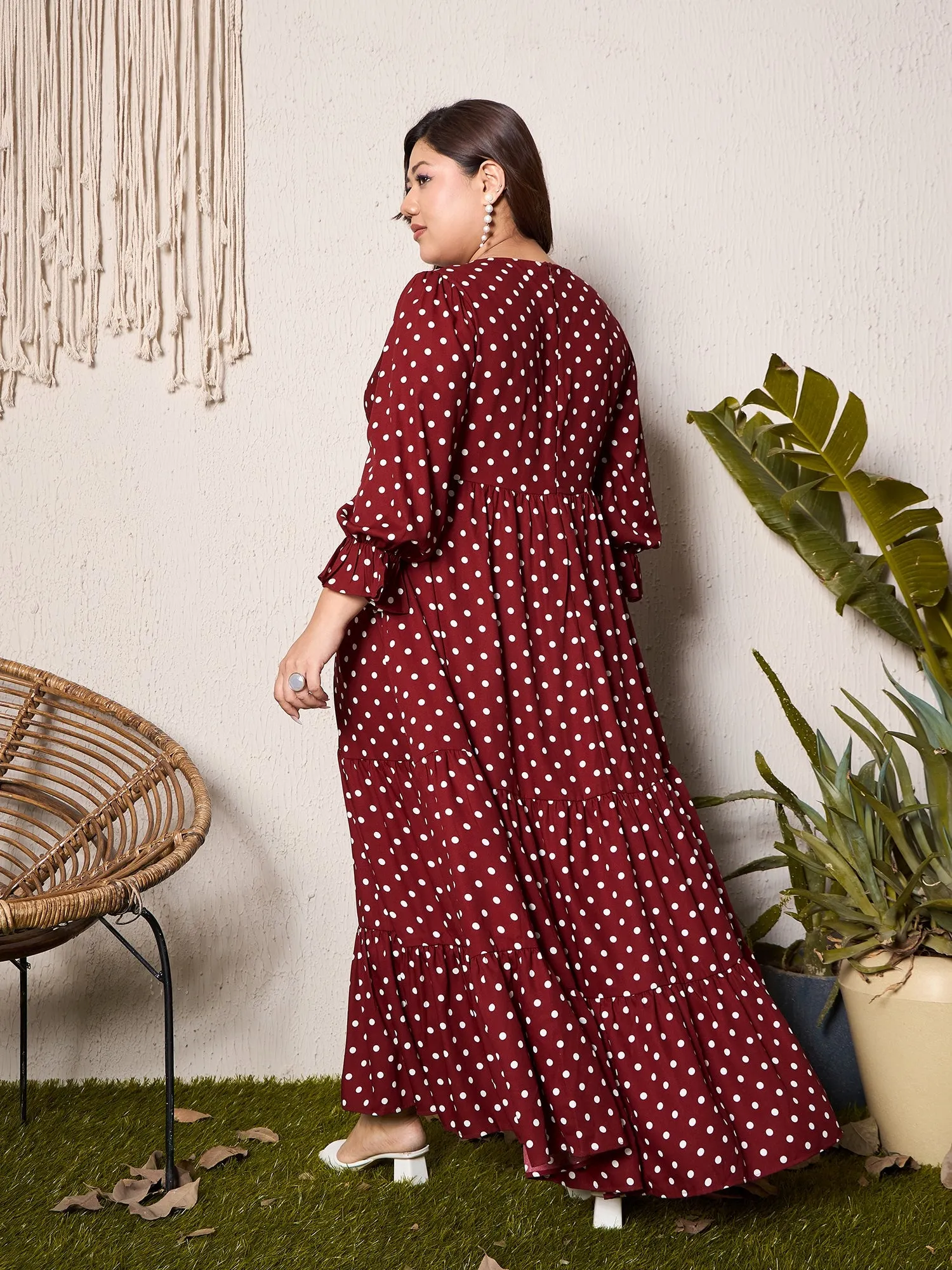 Berrylush Curve Women Red Polka Dots V-Neck Short Sleeve Maxi Dress