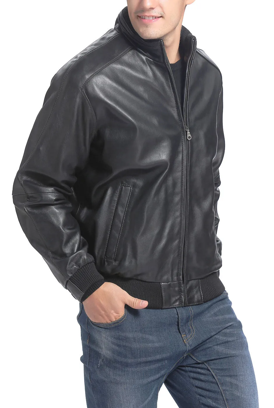 BGSD Men City Lambskin Leather Bomber Jacket