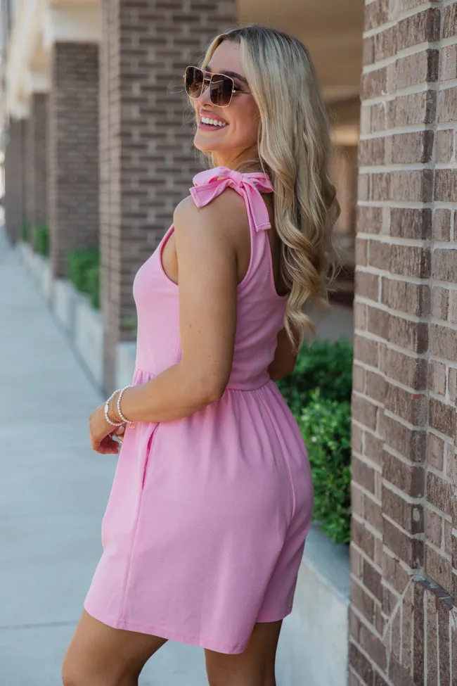 Big Ambitions Pink Tie Shoulder Romper