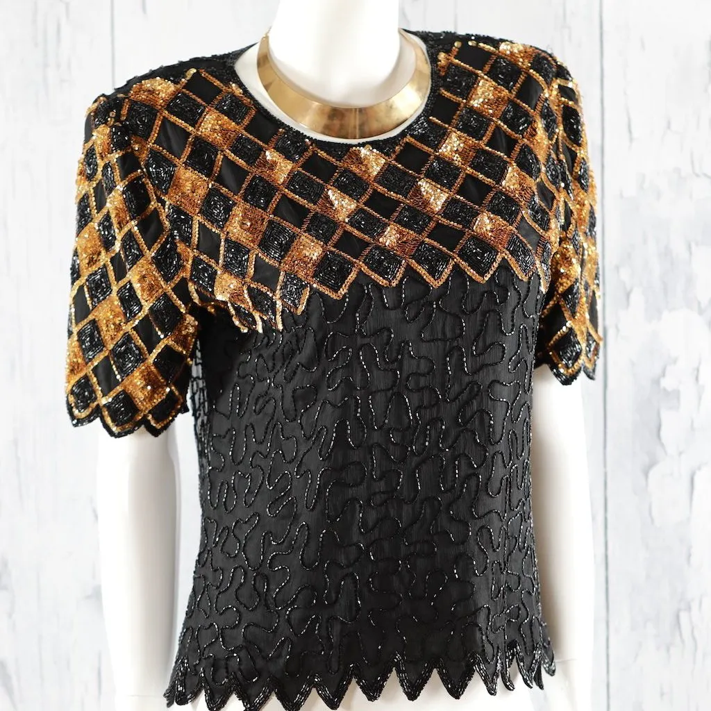 Black & Gold Sequined Top (Size Medium/Large)